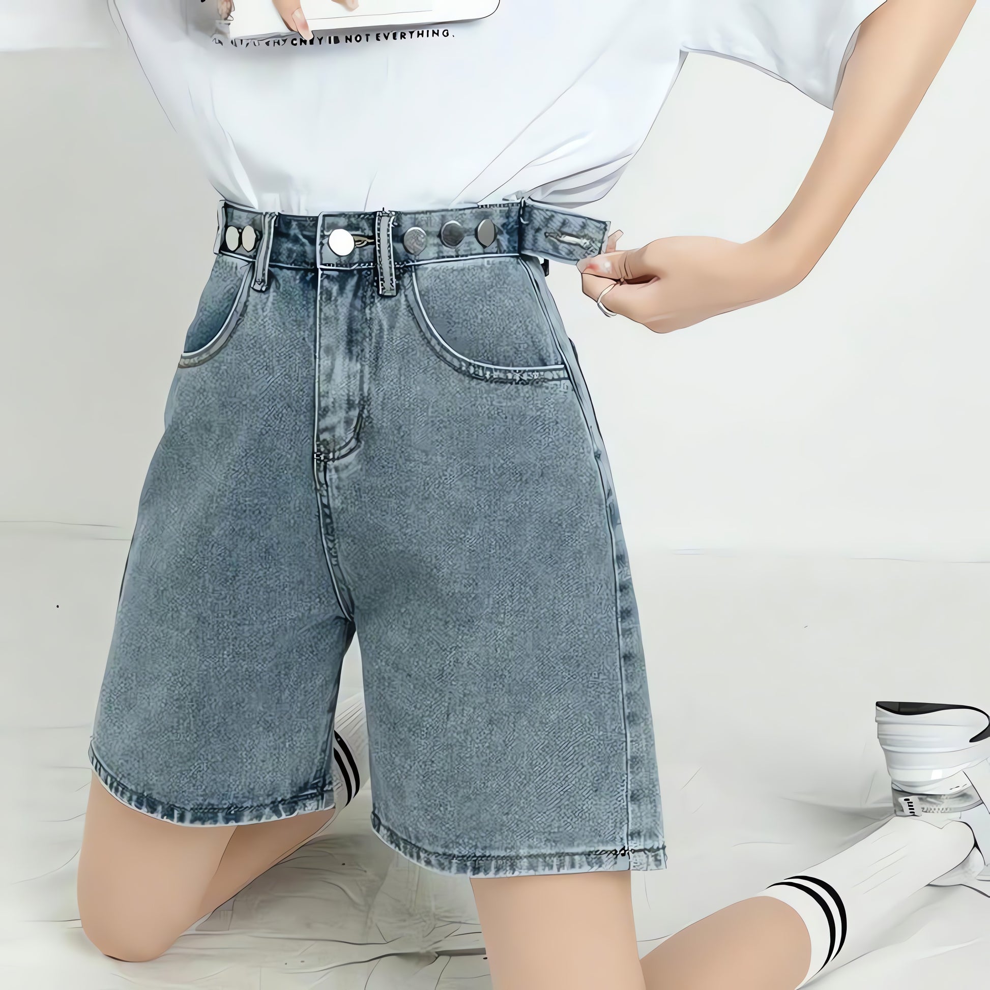 Adjustable Waist Denim Shorts - KAYSMAR
