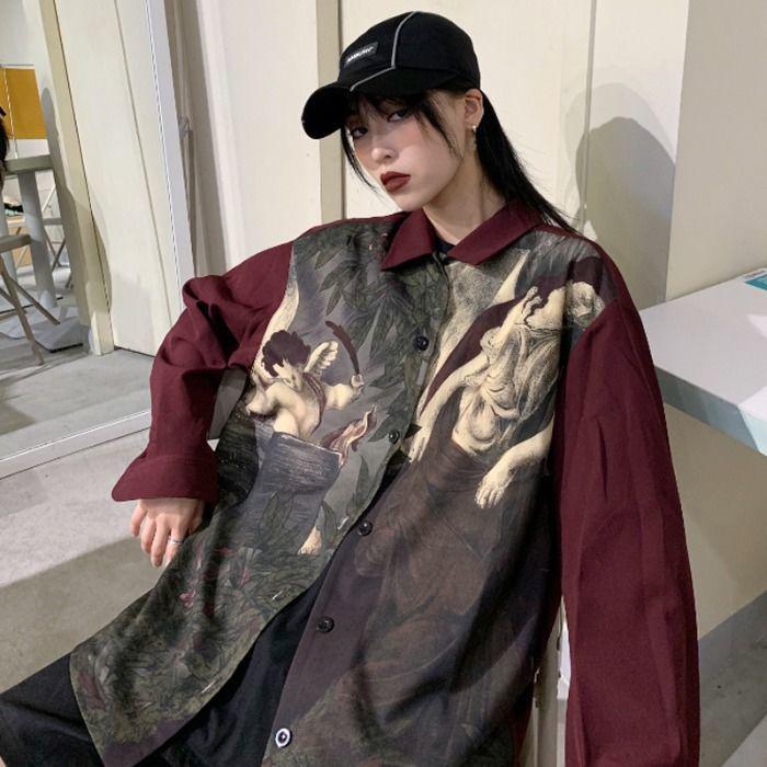 Angel Print Long Sleeve Shirt - KAYSMAR