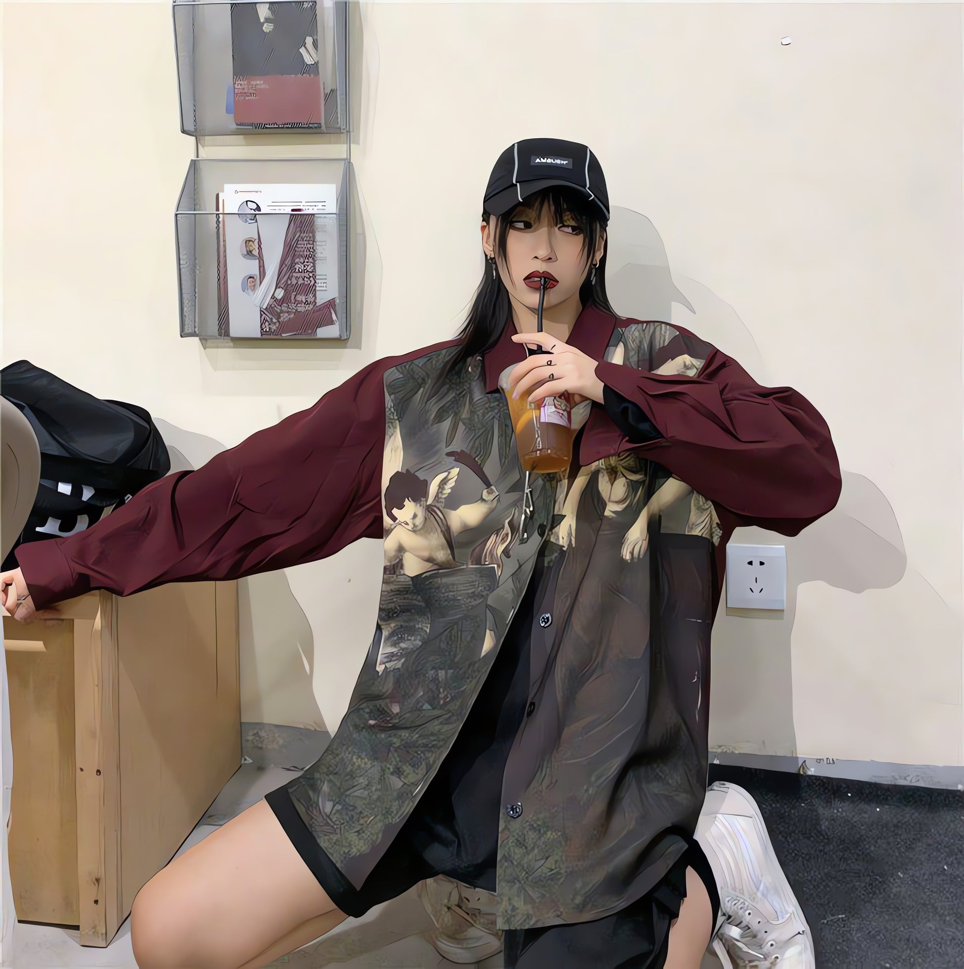 Angel Print Long Sleeve Shirt - KAYSMAR