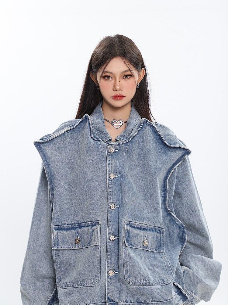 Asymmetric Design Denim Jacket - KAYSMAR