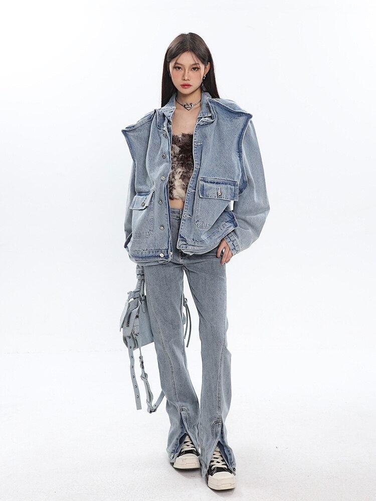 Asymmetric Design Denim Jacket - KAYSMAR