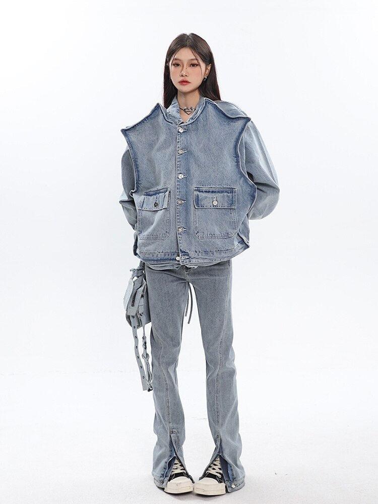 Asymmetric Design Denim Jacket - KAYSMAR