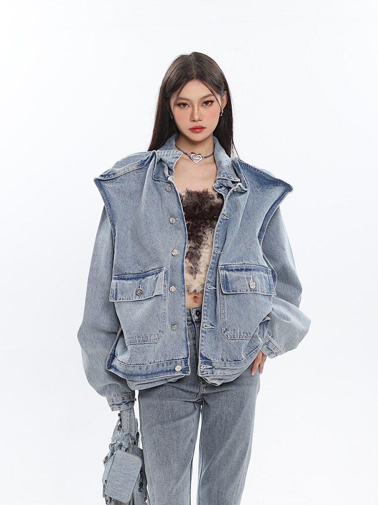 Asymmetric Design Denim Jacket - KAYSMAR