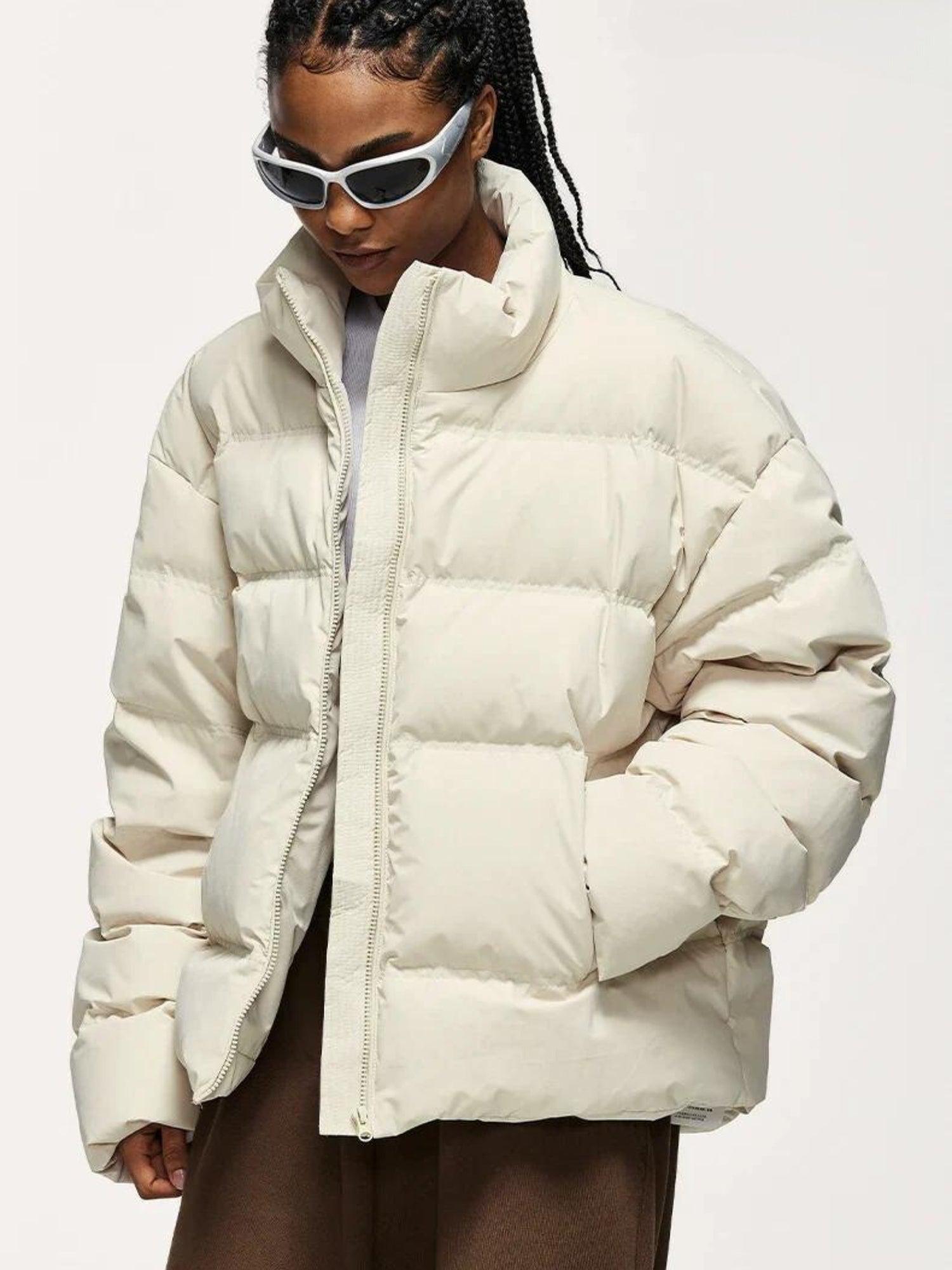Asymmetric Hem Zip-Up Puffer Jacket - KAYSMAR