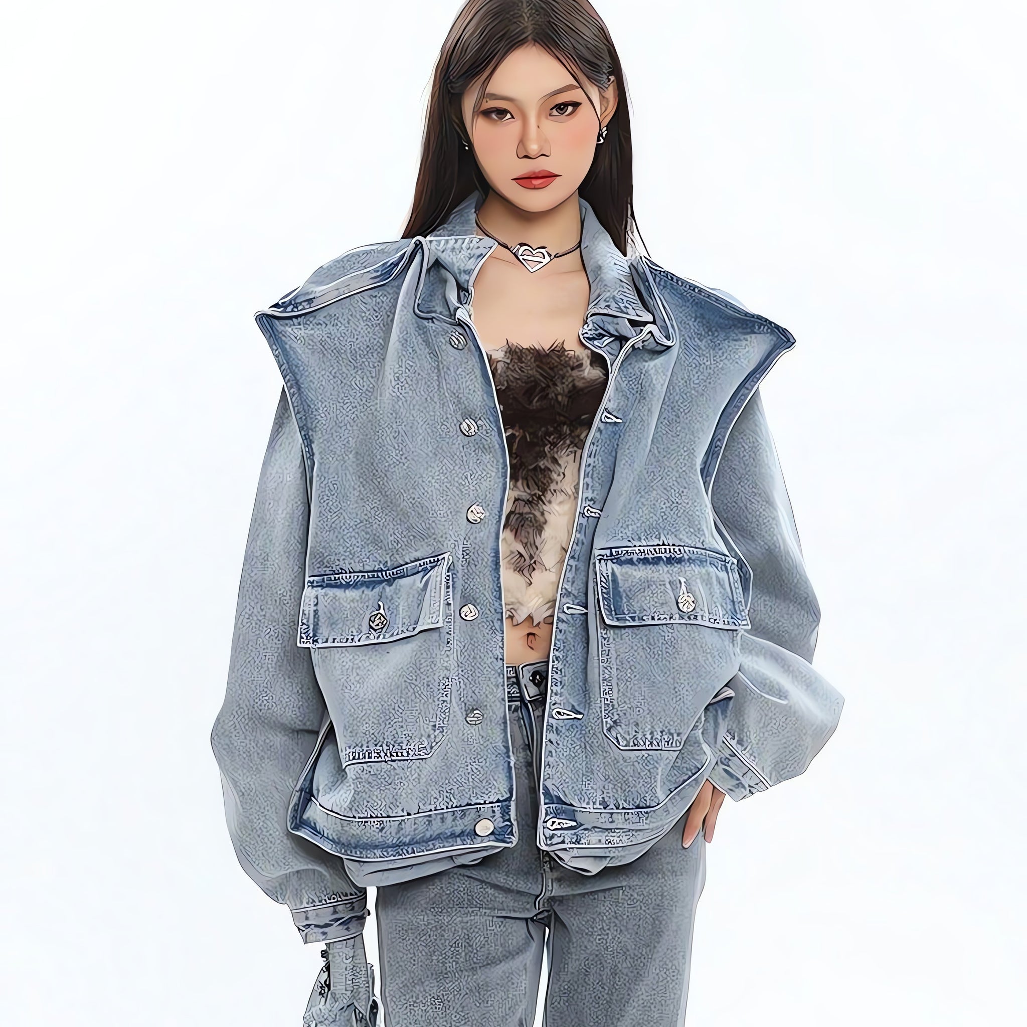 Asymmetric Design Denim Jacket - KAYSMAR