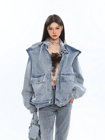Asymmetric Design Denim Jacket - KAYSMAR