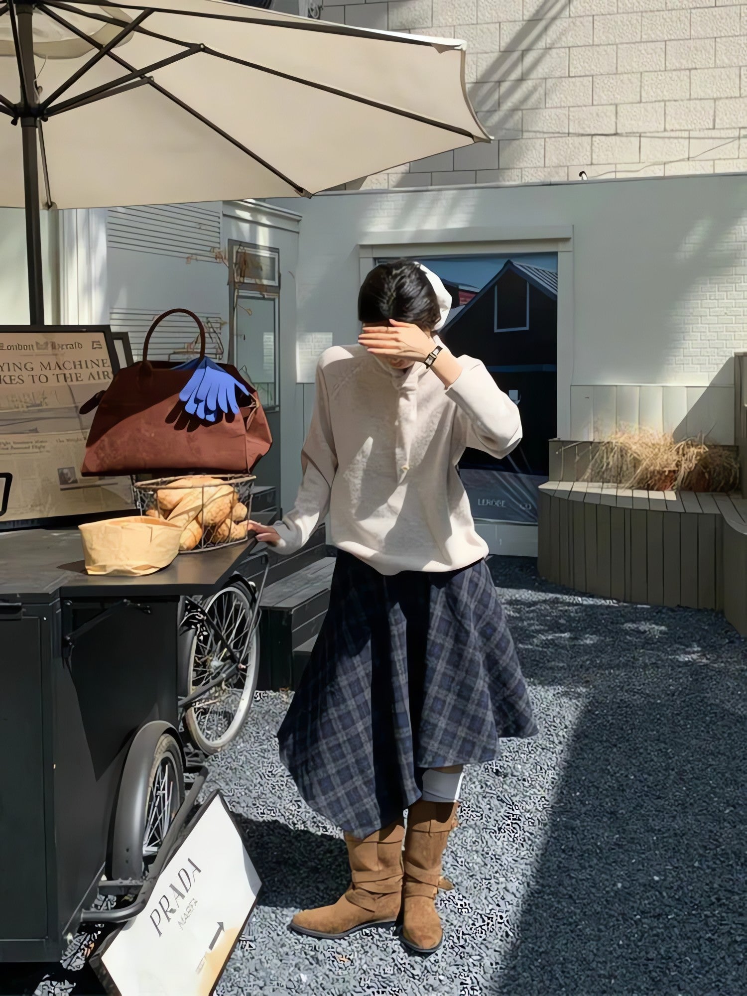 Asymmetric Plaid Midi Skirt