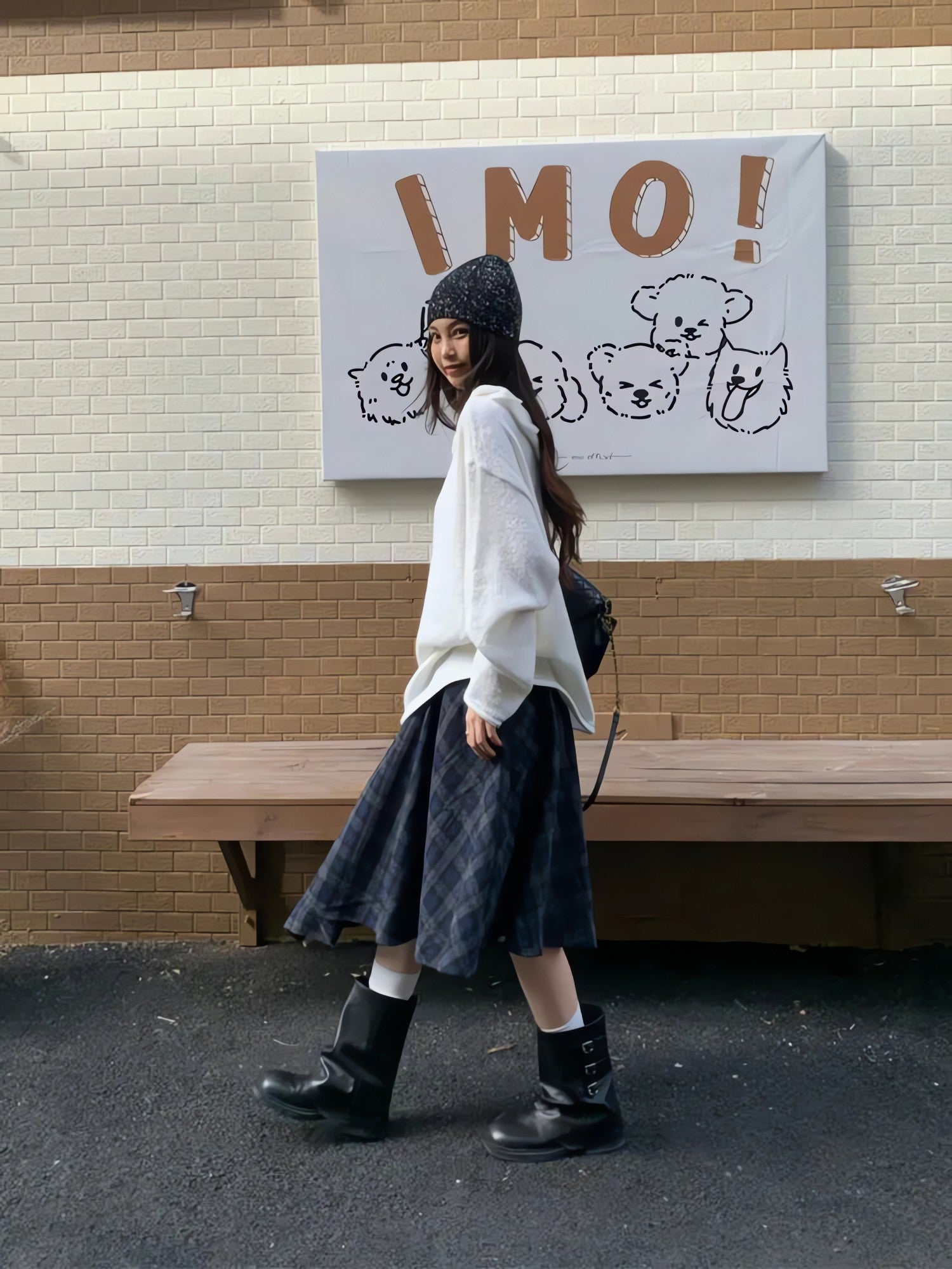 Asymmetric Plaid Midi Skirt