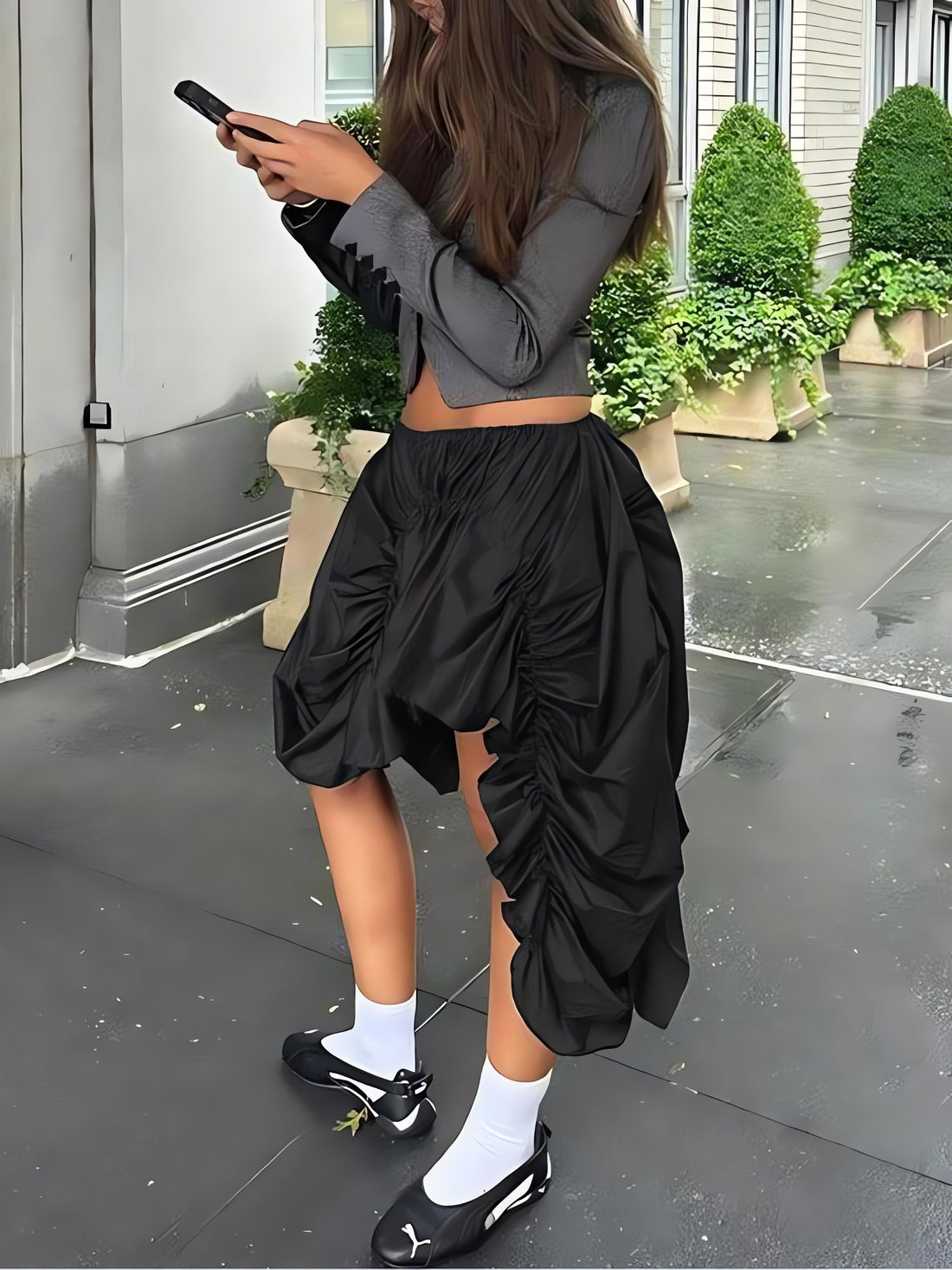 Asymmetric Ruched Mini Skirt - KAYSMAR