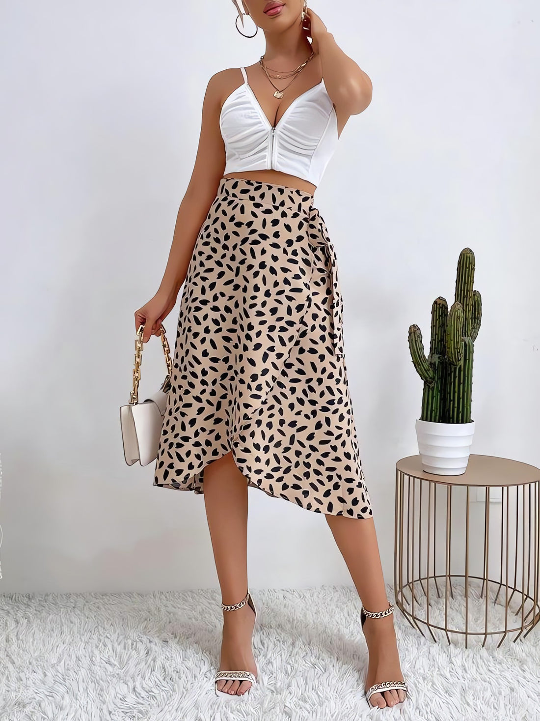 Asymmetric Tie Side Wrap Midi Skirt - KAYSMAR