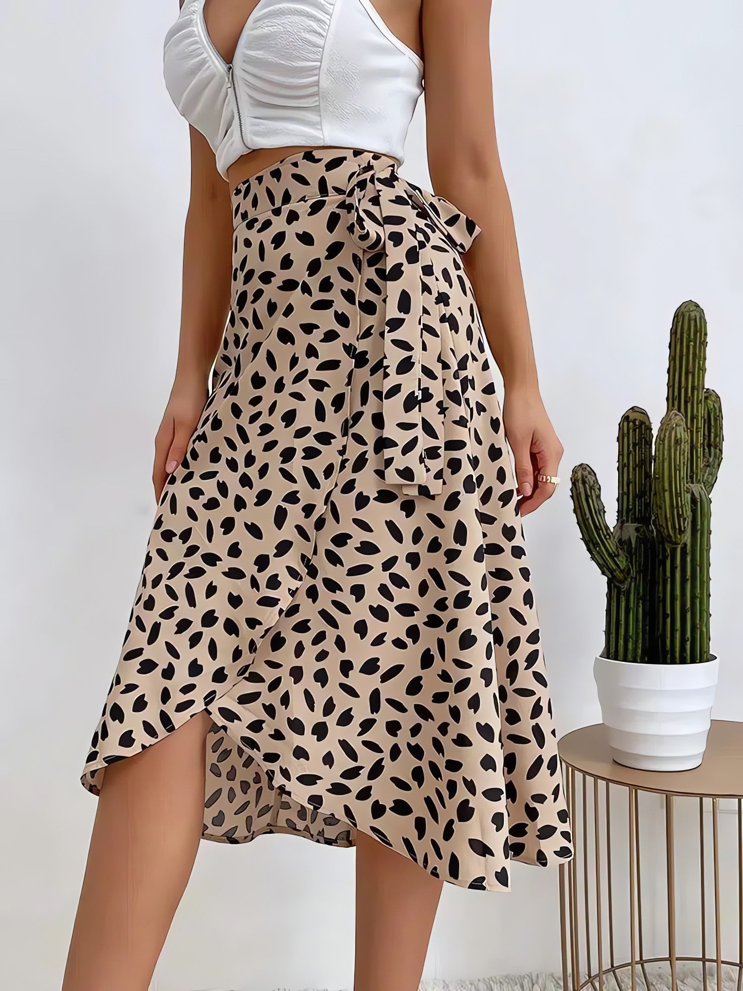 Asymmetric Tie Side Wrap Midi Skirt - KAYSMAR