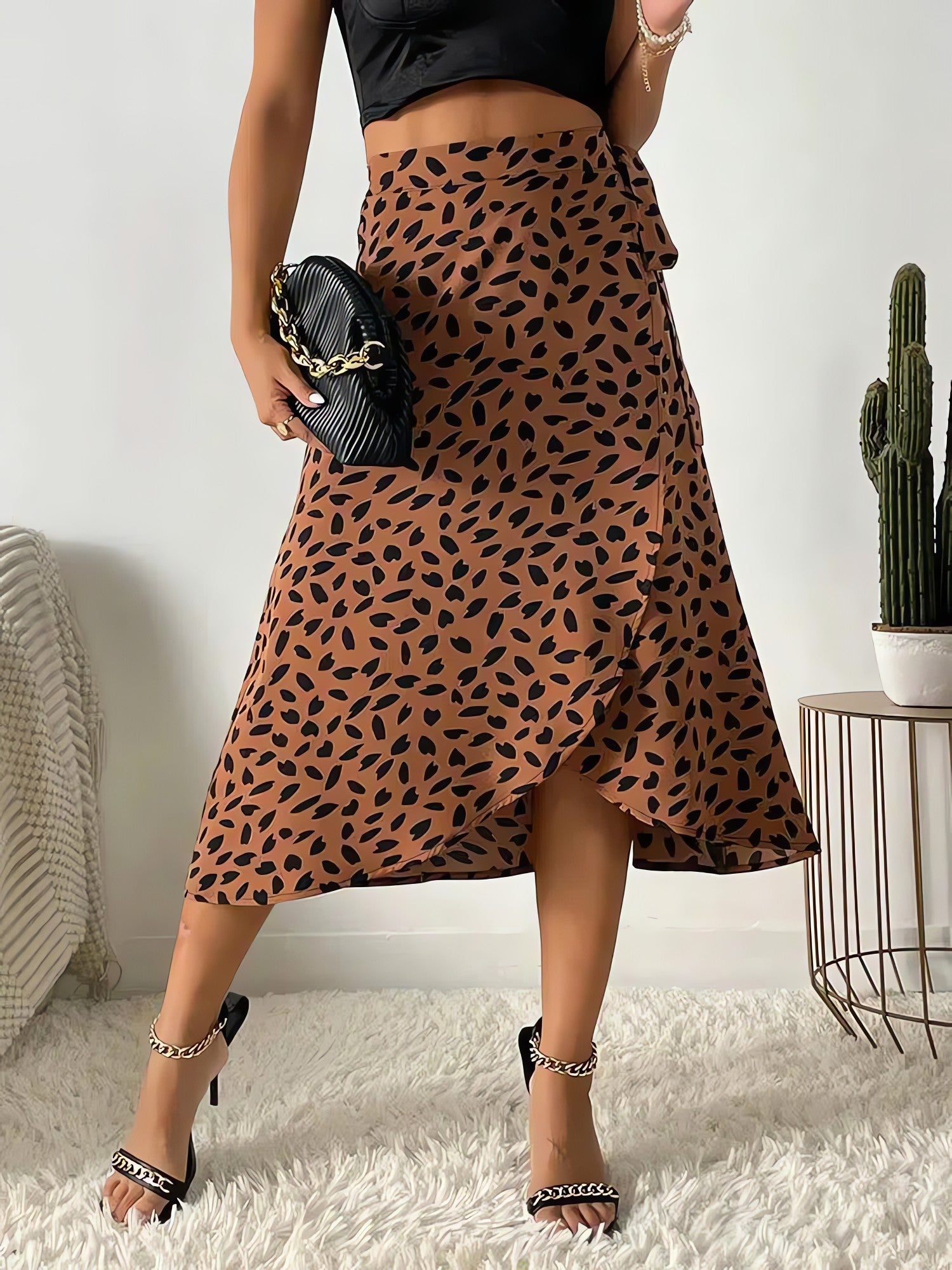 Asymmetric Tie Side Wrap Midi Skirt - KAYSMAR