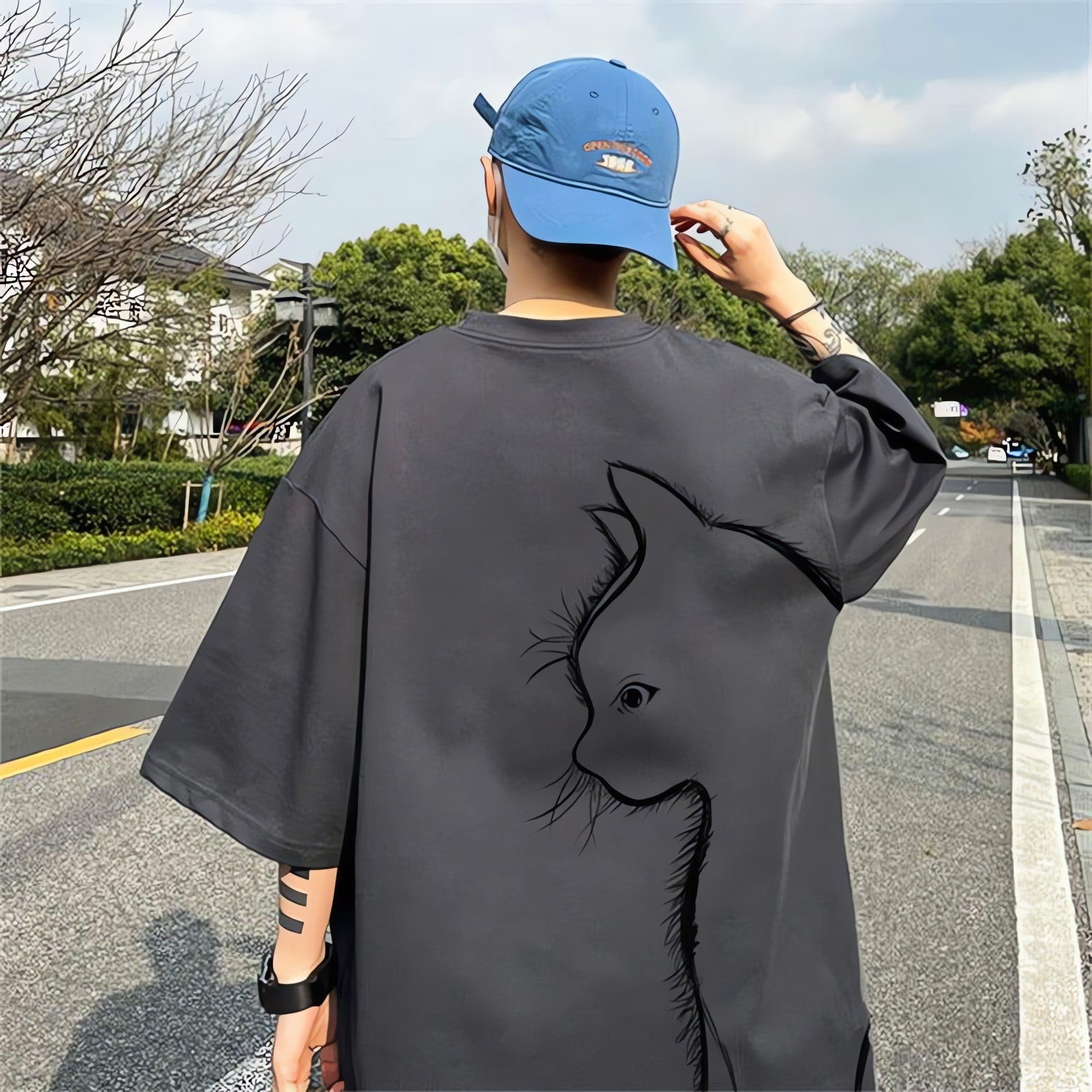 Back Printed Cat Tee - KAYSMAR
