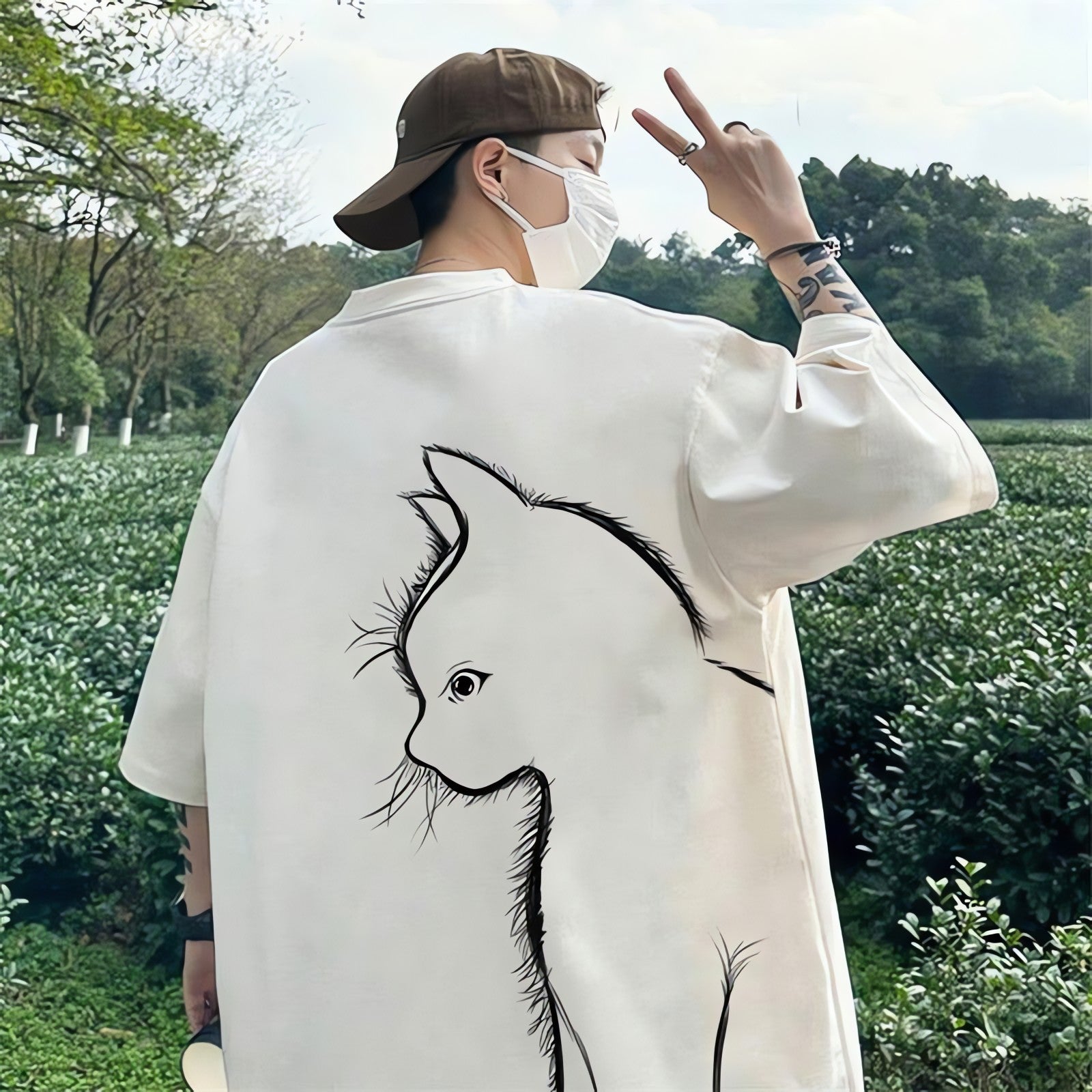 Back Printed Cat Tee - KAYSMAR