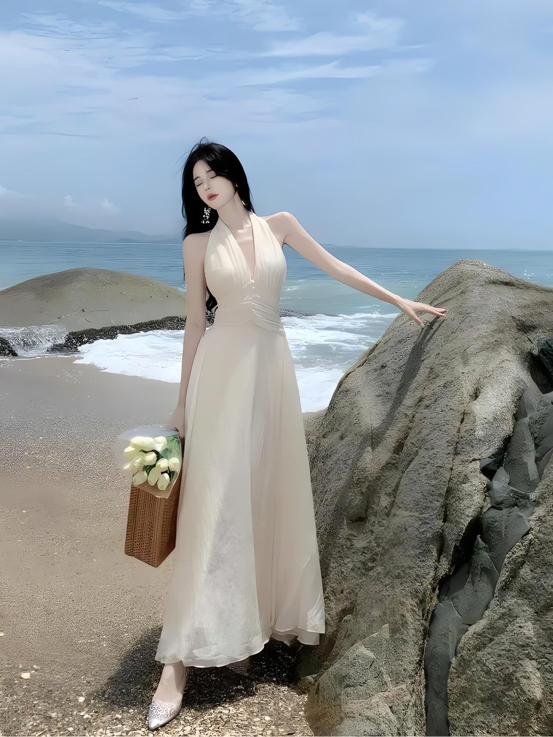 Backless Halter Neck Maxi Dress - KAYSMAR