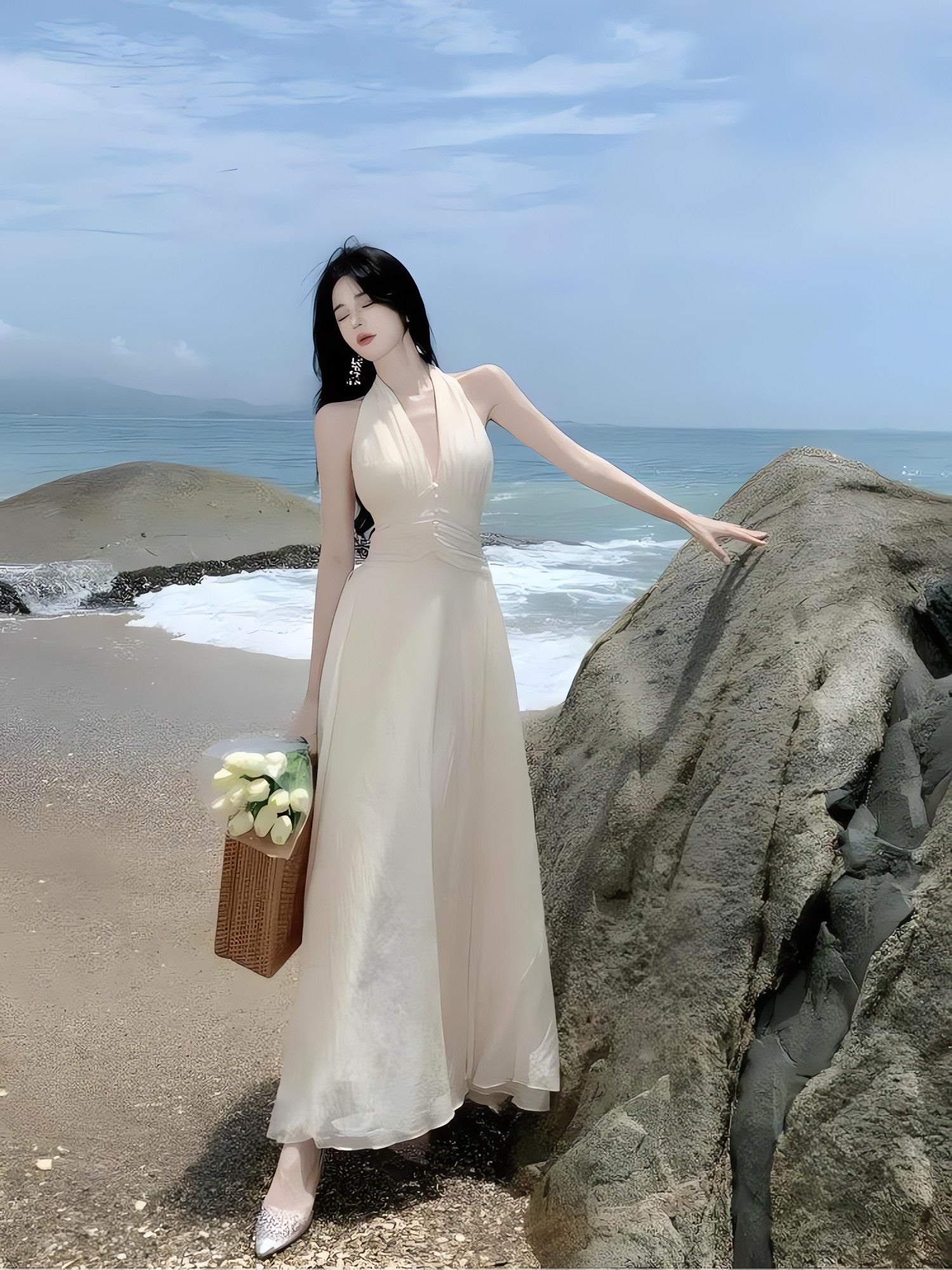 Backless Halter Neck Maxi Dress - KAYSMAR