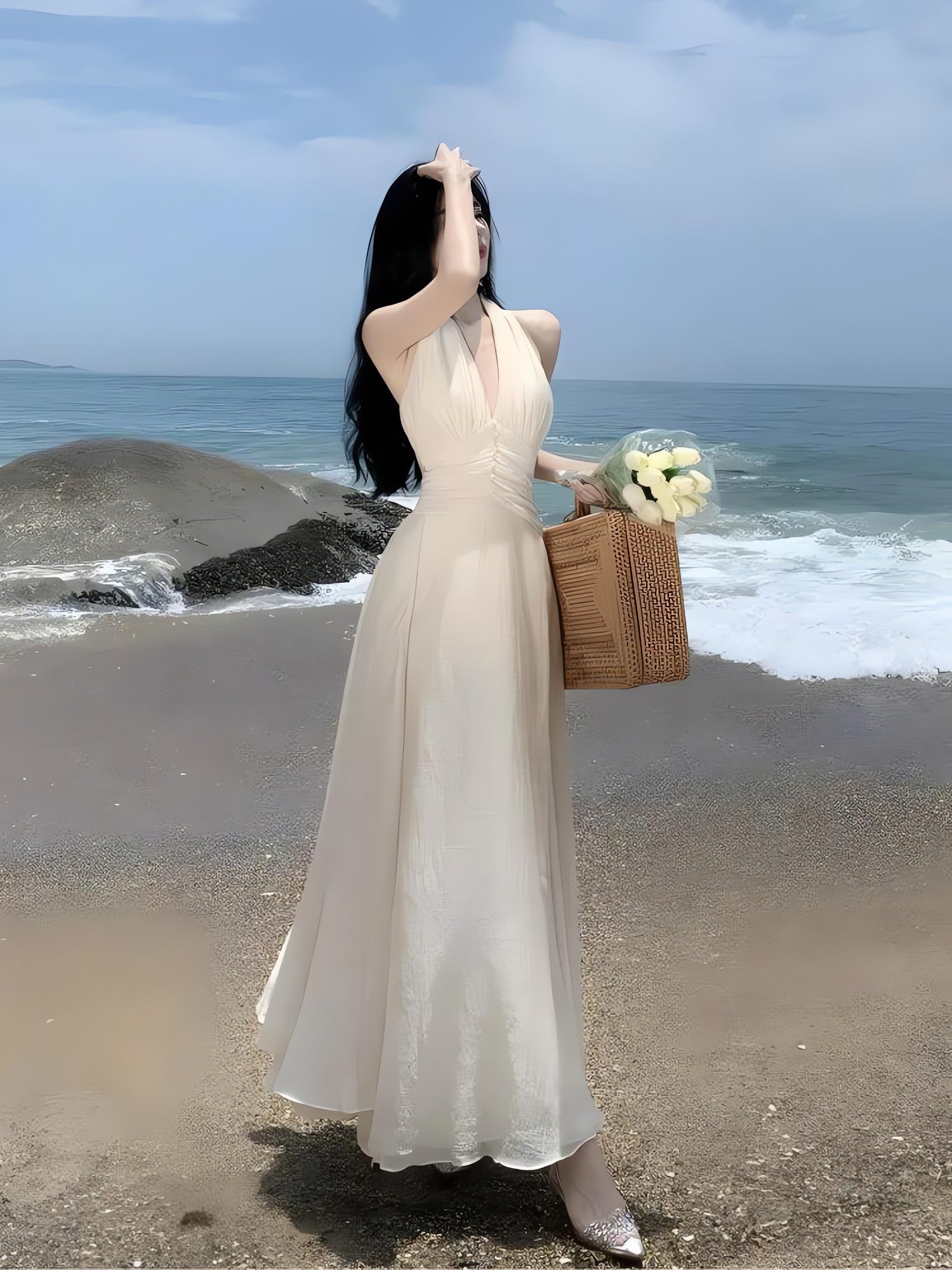 Backless Halter Neck Maxi Dress - KAYSMAR