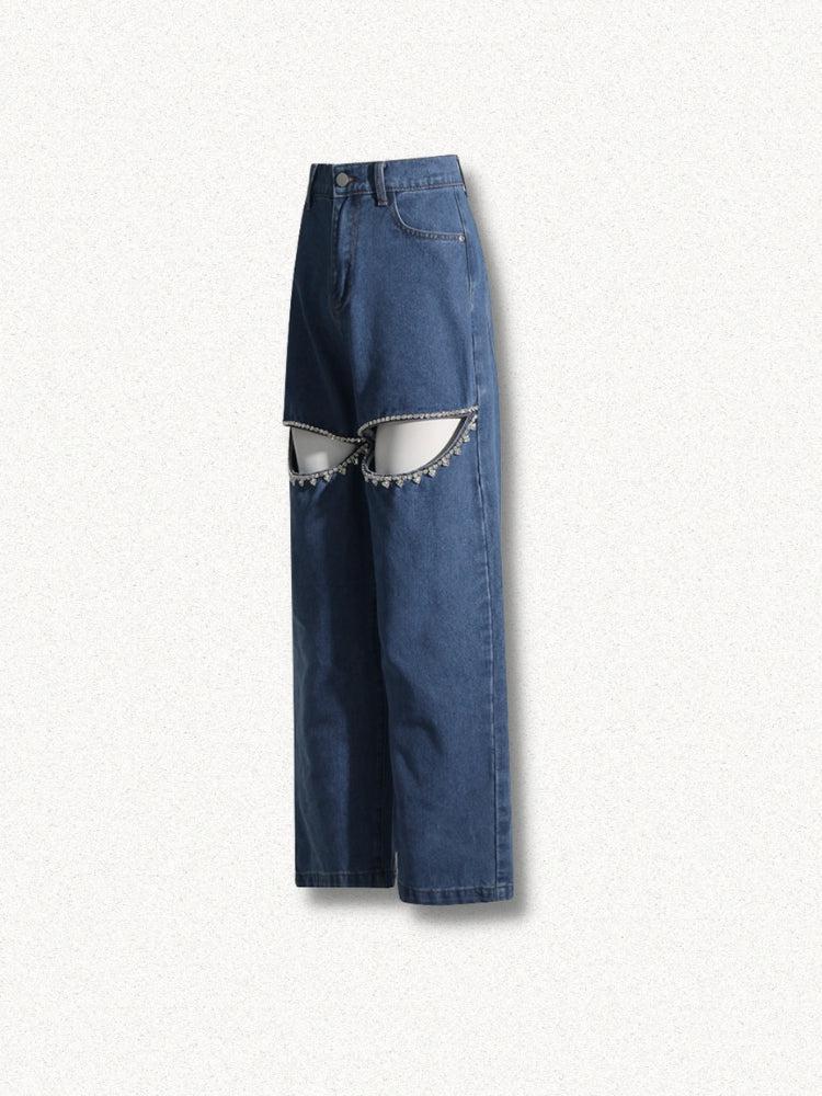 Baddie Embellished Cut-Out Jeans - KAYSMAR