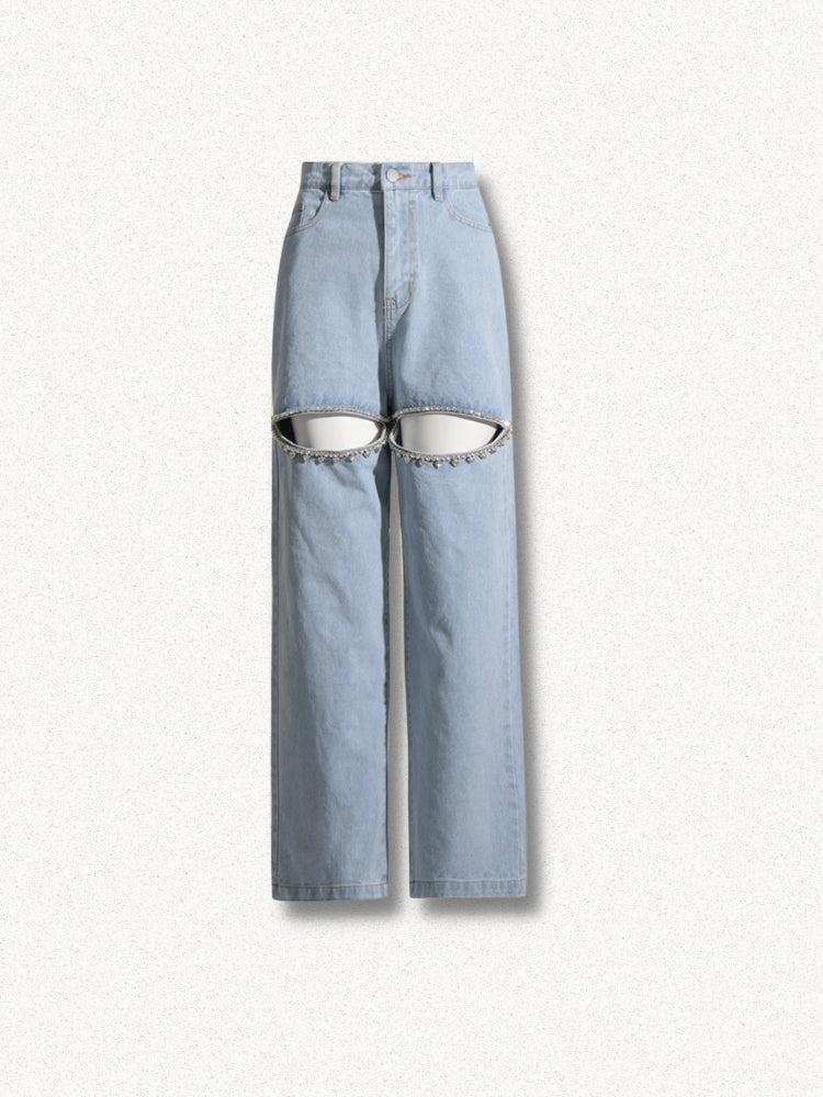 Baddie Embellished Cut-Out Jeans - KAYSMAR