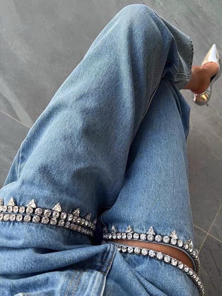 Baddie Embellished Cut-Out Jeans - KAYSMAR