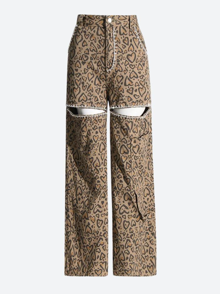 Baddie Leopard Embellished Cut Out Pants - KAYSMAR