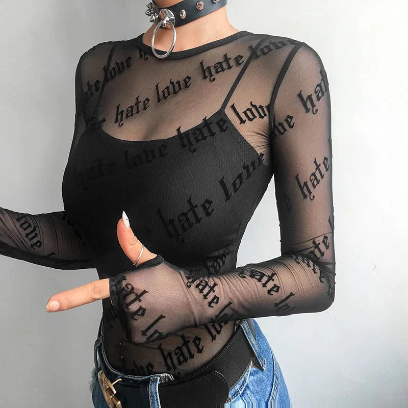Baddie Love Hate Sheer Mesh Top - KAYSMAR