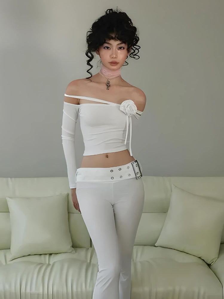 Baddie Rose Asymmetric Off Shoulder Top - KAYSMAR