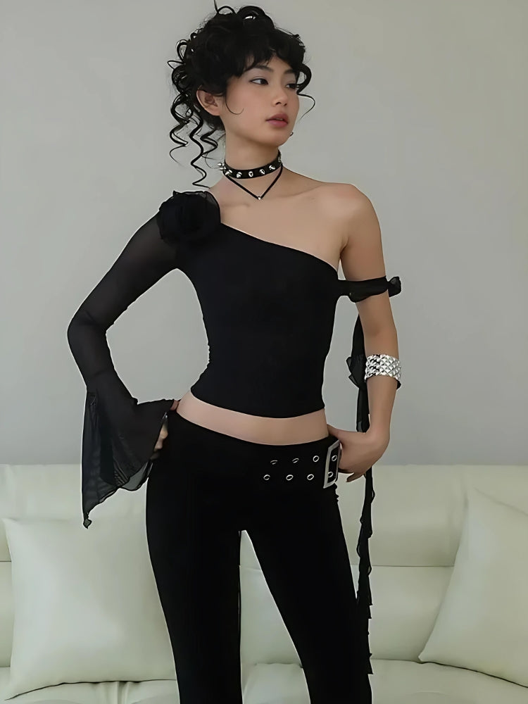 Baddie Rose One Shoulder Mesh Top - KAYSMAR