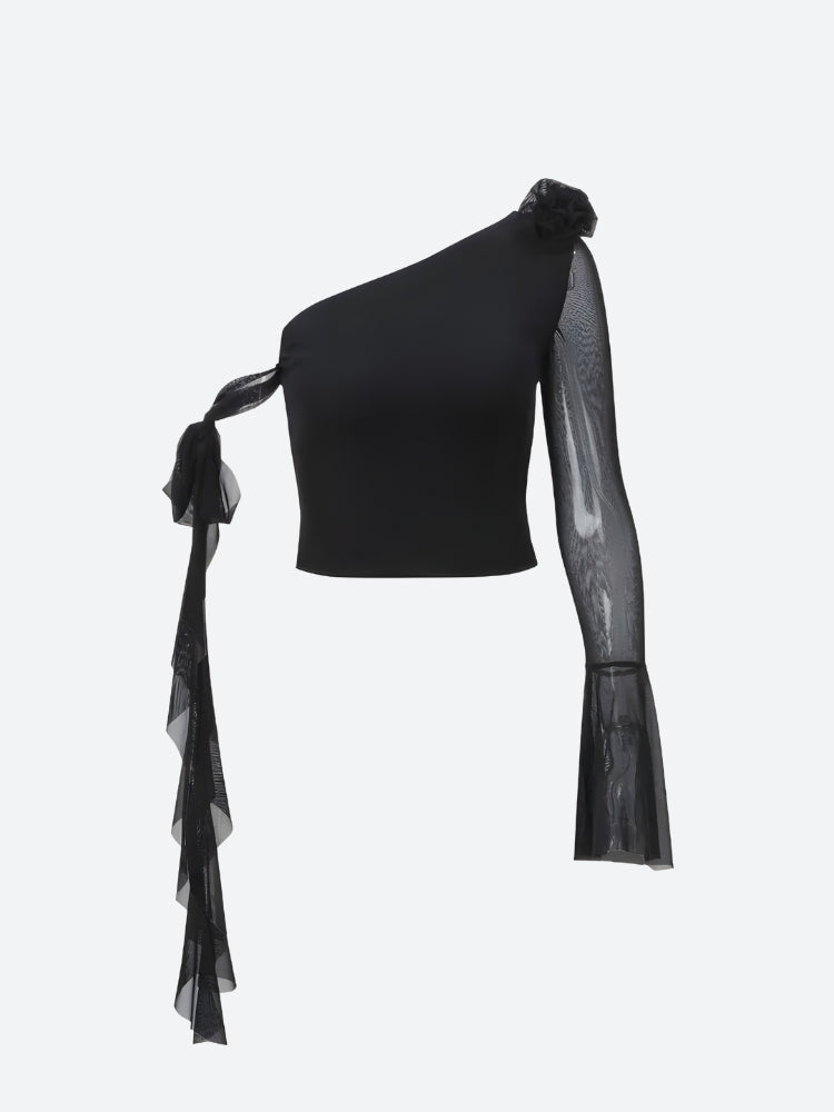 Baddie Rose One Shoulder Mesh Top - KAYSMAR