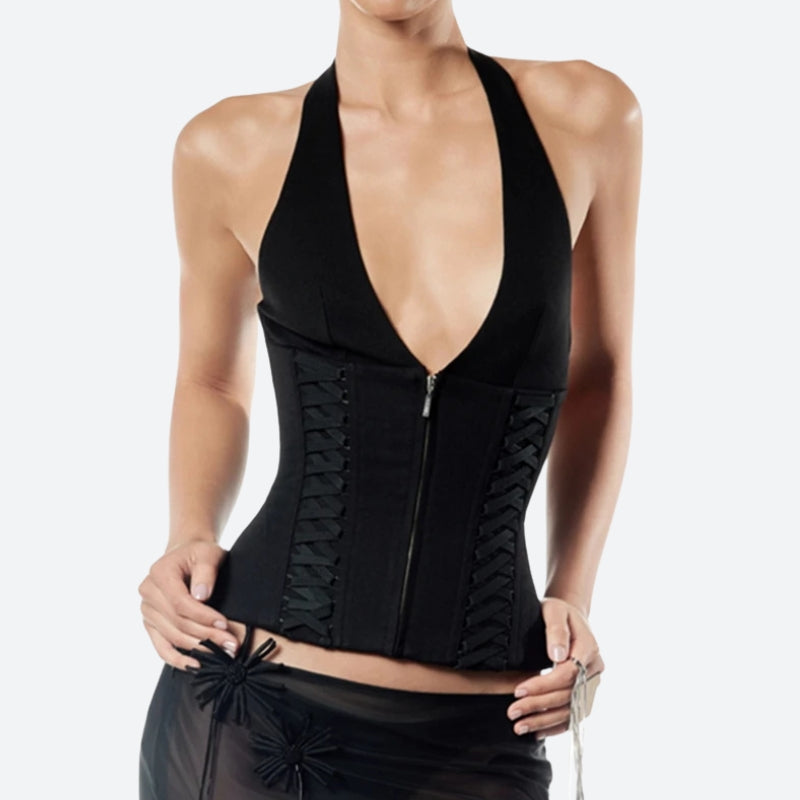 Baddie Zip Up Halter Top - KAYSMAR