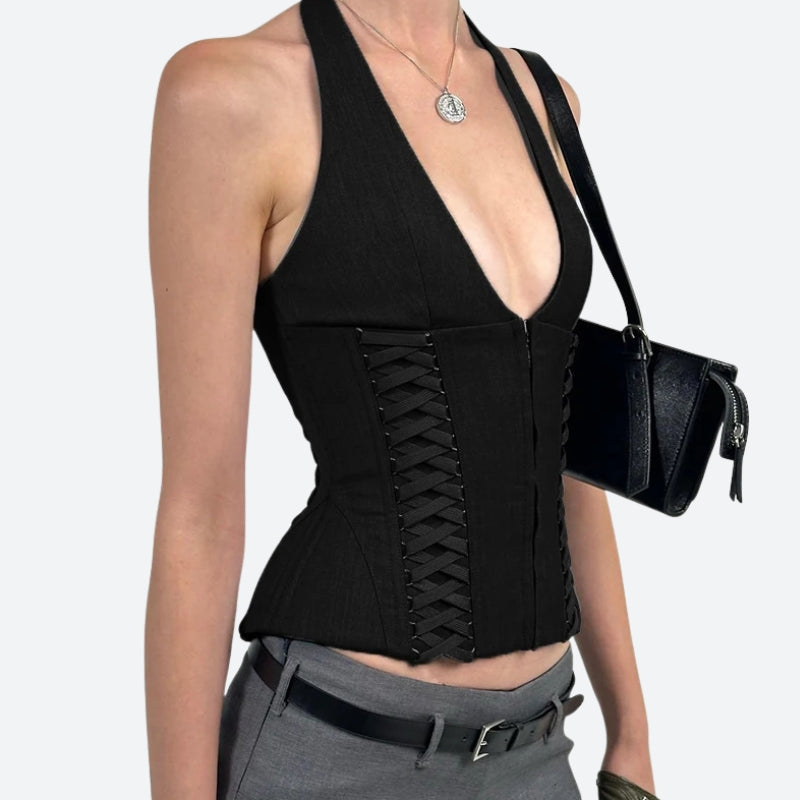 Baddie Zip Up Halter Top - KAYSMAR