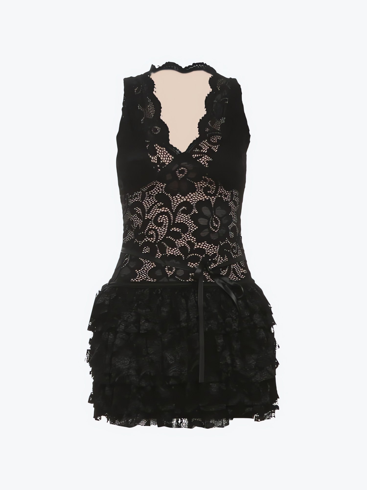 Baddie Lace Ruffled Mini Dress