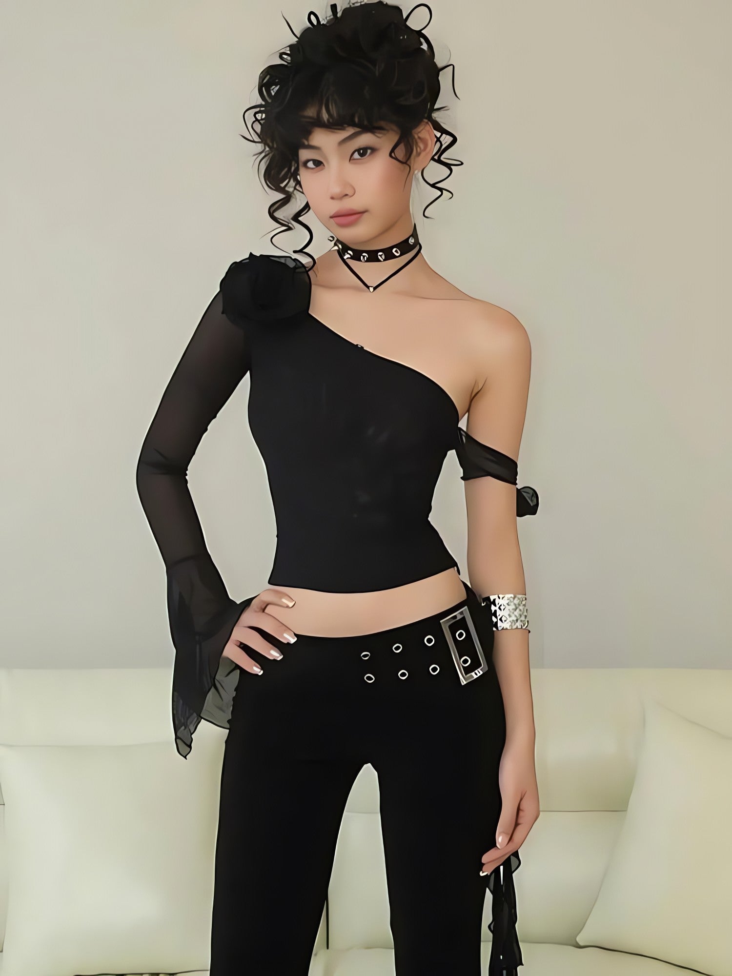 Baddie Rose One Shoulder Mesh Top - KAYSMAR