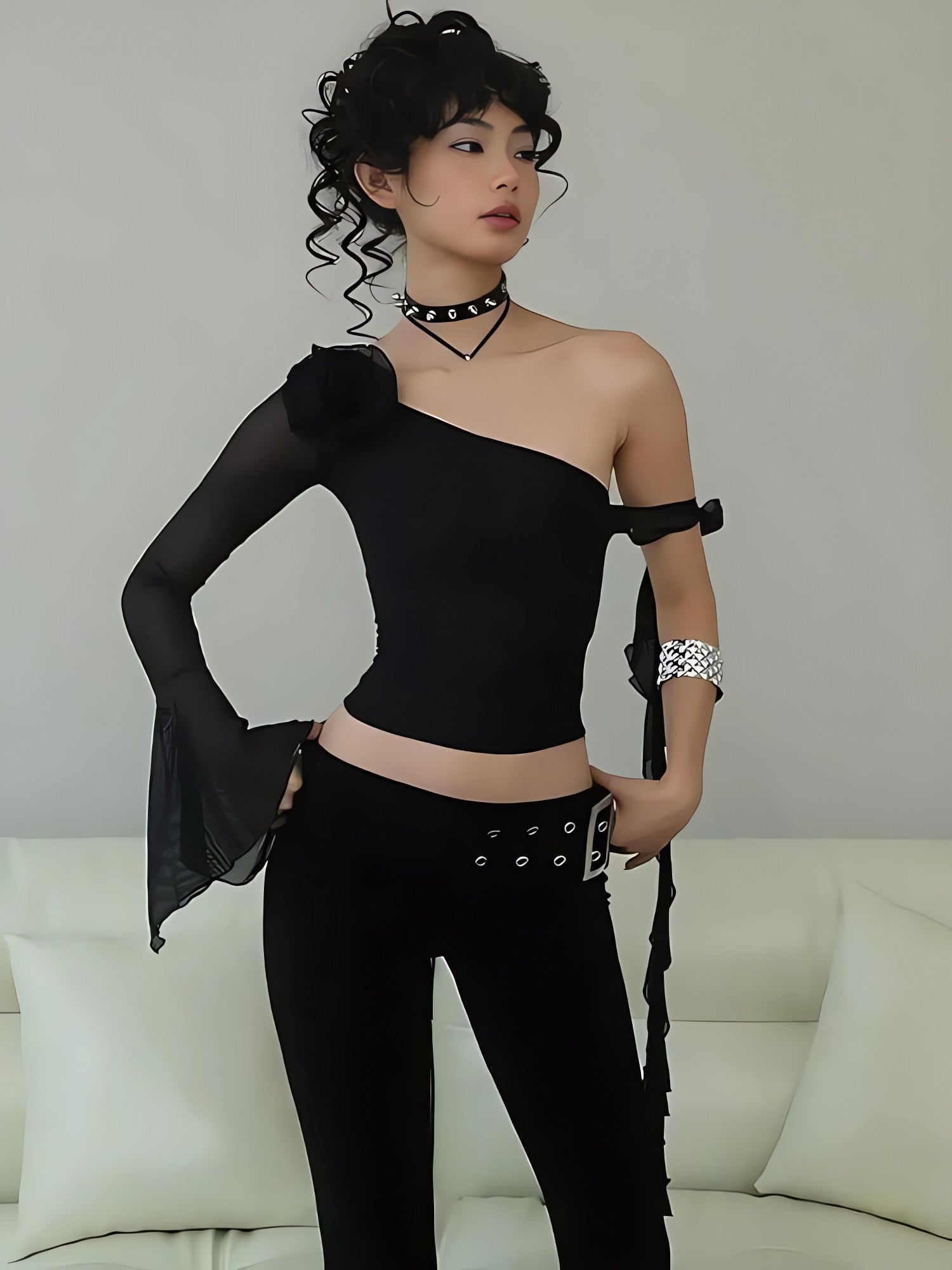 Baddie Rose One Shoulder Mesh Top - KAYSMAR