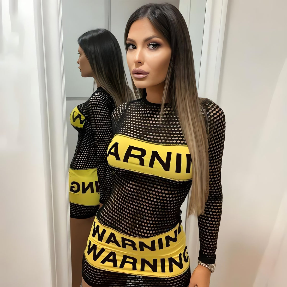 Baddie Warning Fishnet Mini Dress - KAYSMAR
