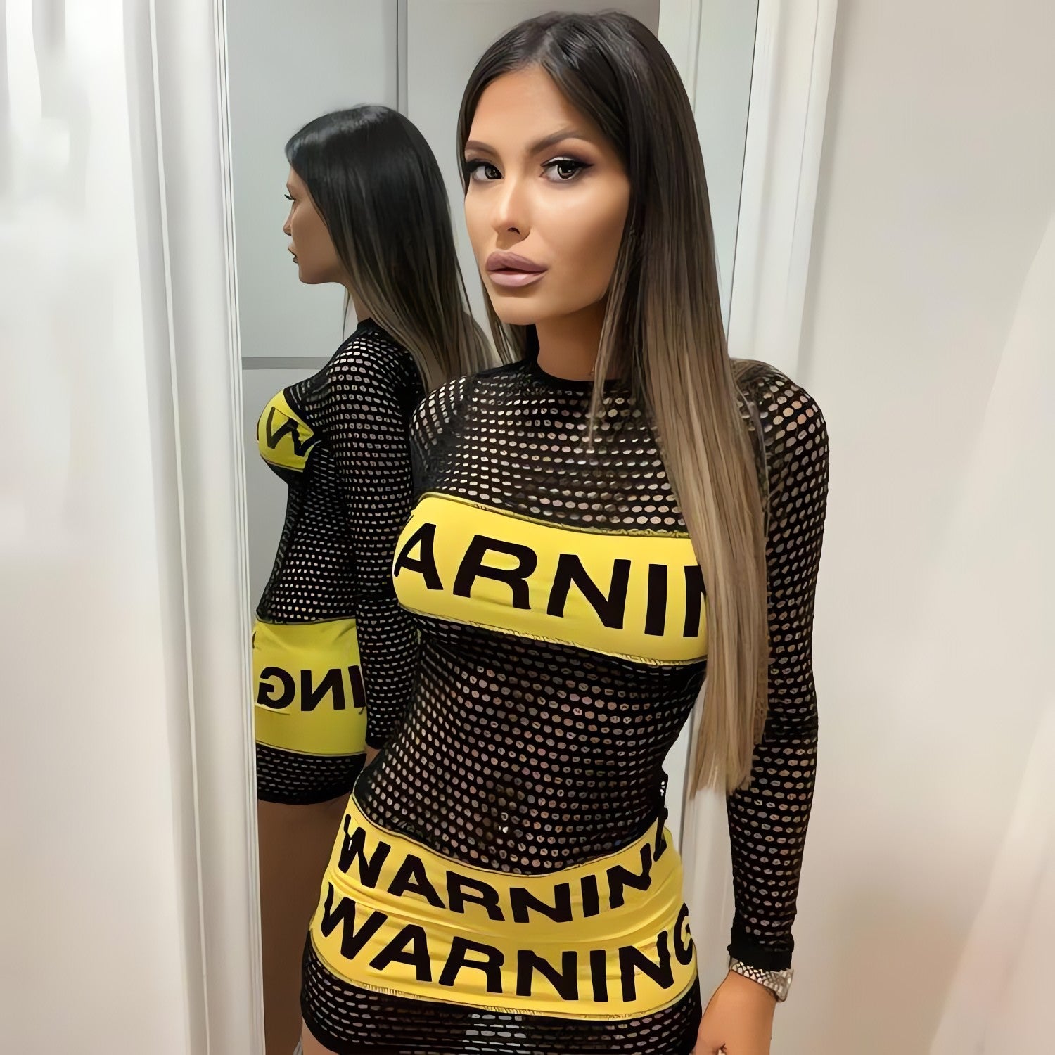 Baddie Warning Fishnet Mini Dress - KAYSMAR