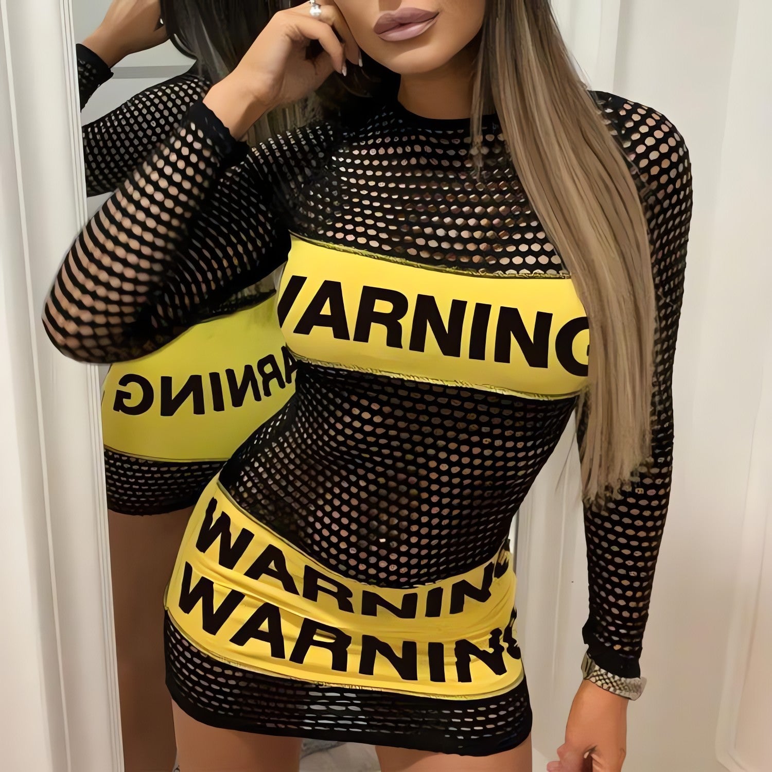 Baddie Warning Fishnet Mini Dress - KAYSMAR