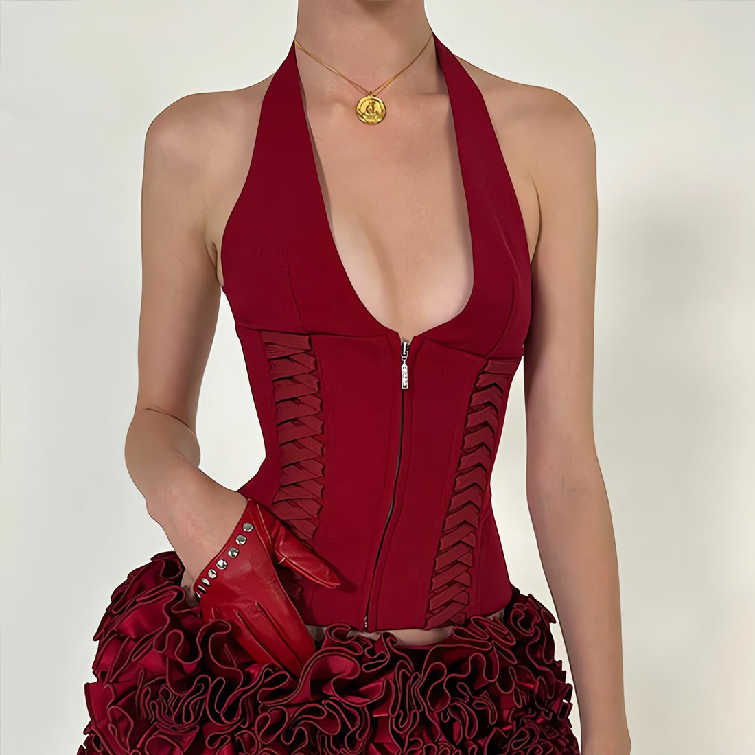 Baddie Zip Up Halter Top - KAYSMAR