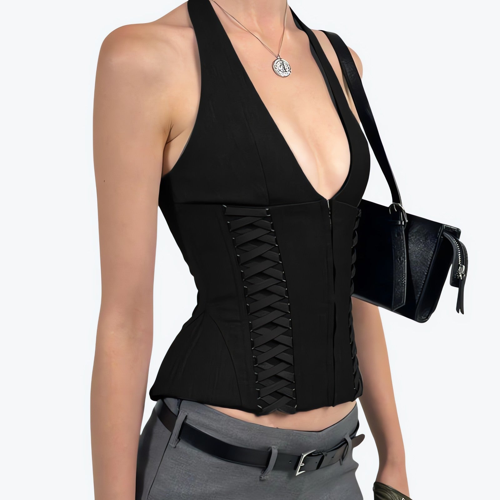 Baddie Zip Up Halter Top - KAYSMAR