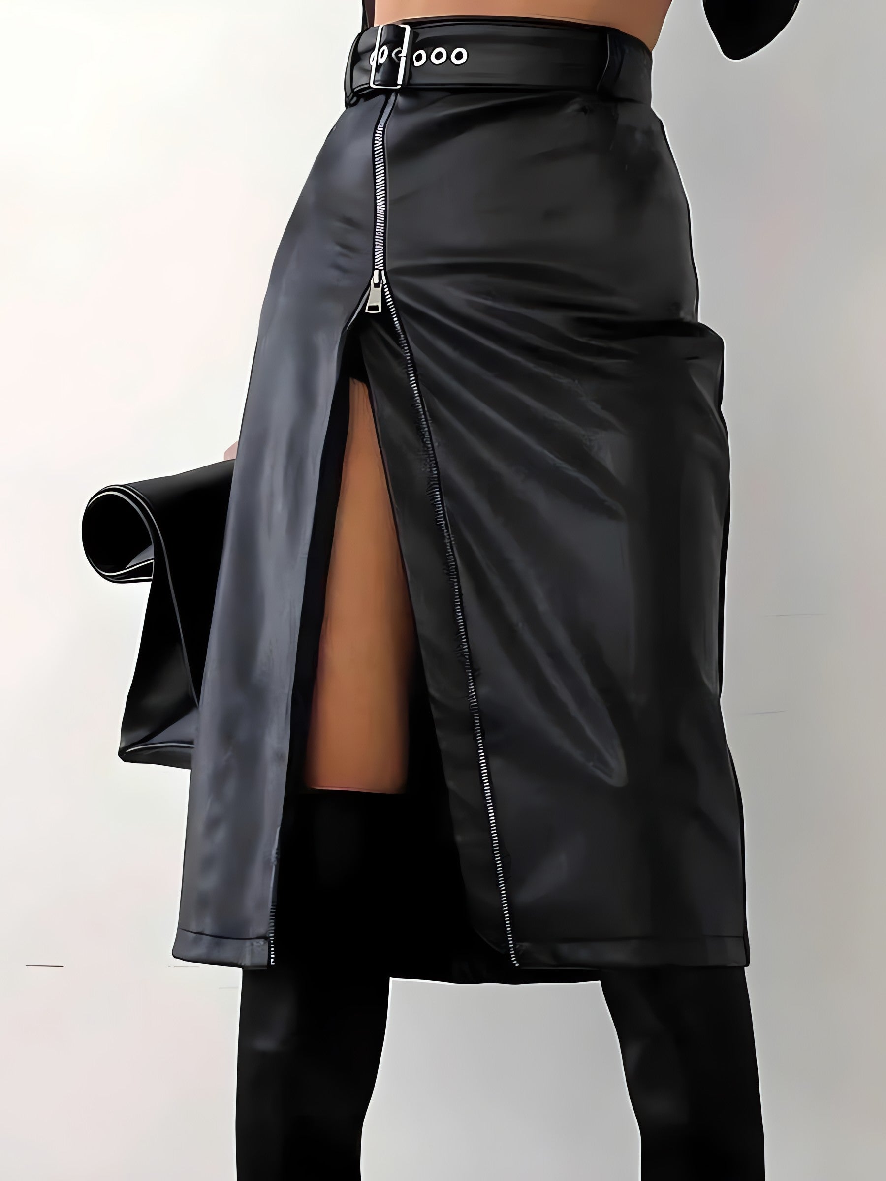 Baddie Zip Up Slit Midi Pencil Skirt - KAYSMAR