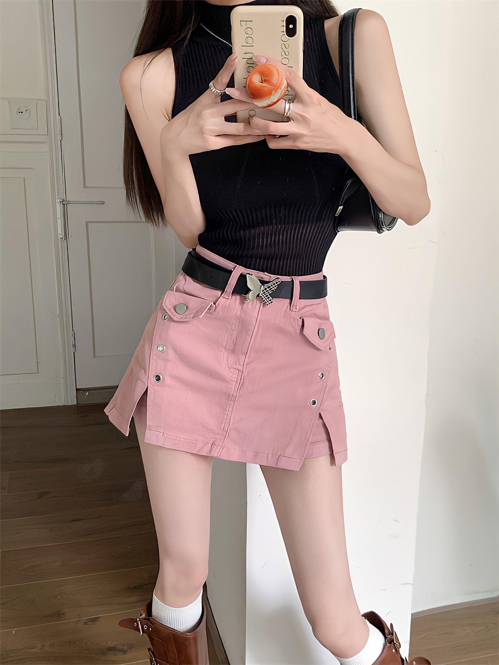 Barbie Side Slit Denim Mini Skirt - KAYSMAR