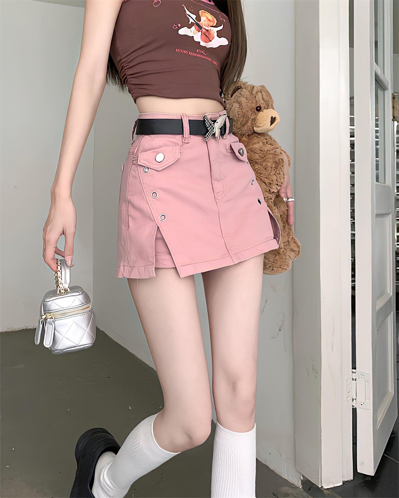 Barbie Side Slit Denim Mini Skirt - KAYSMAR