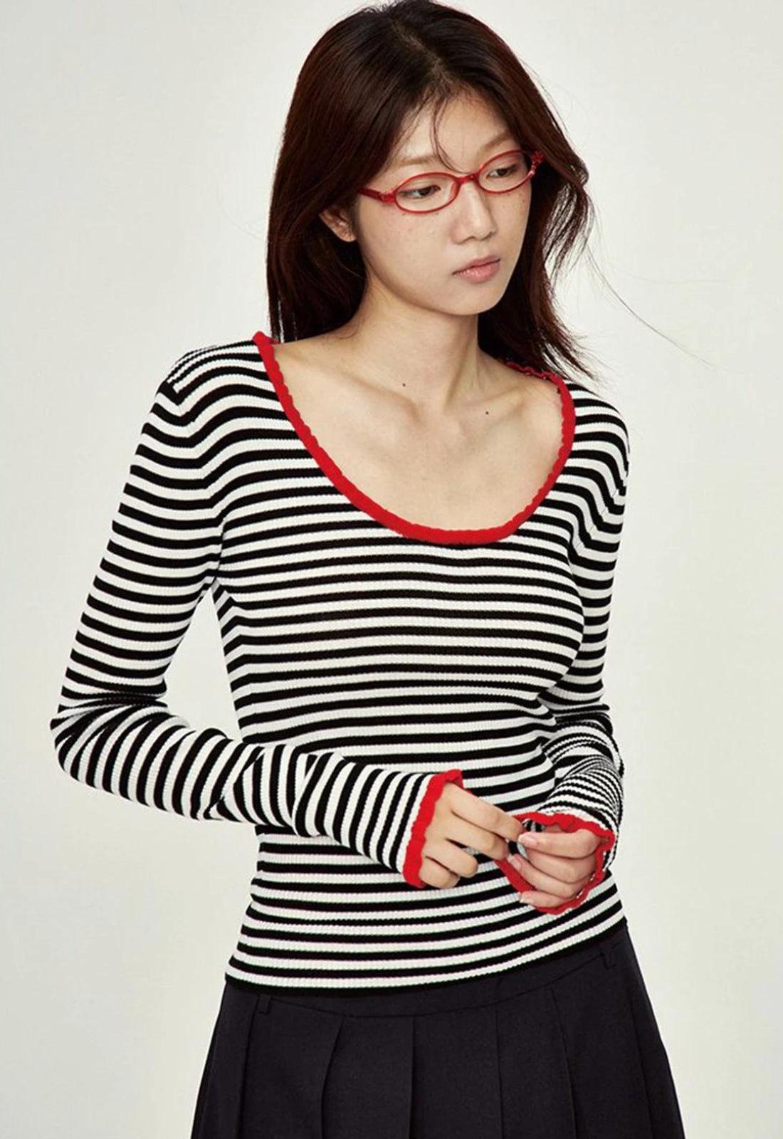 Basic Striped Scoop Neckline Top - KAYSMAR