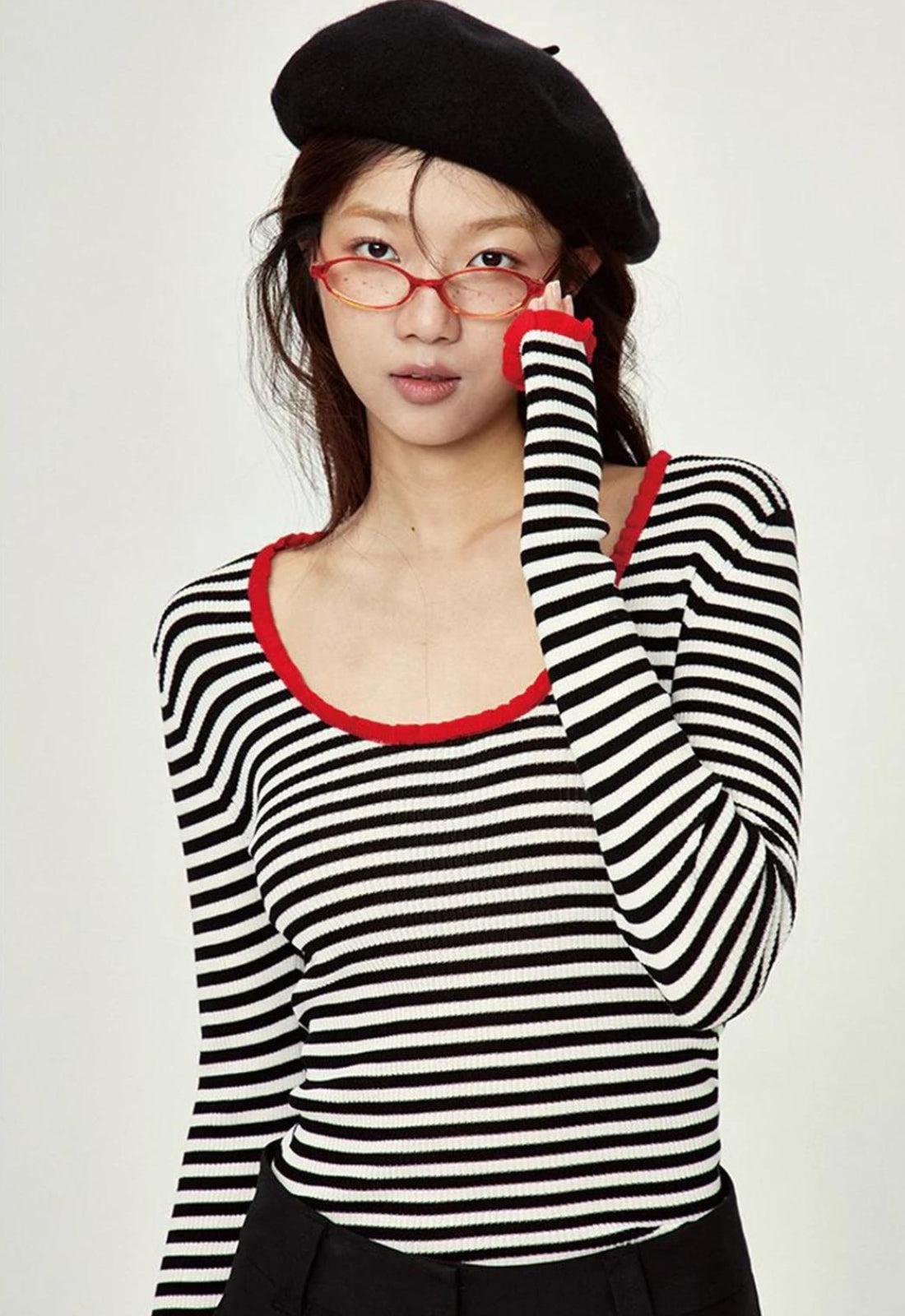 Basic Striped Scoop Neckline Top - KAYSMAR