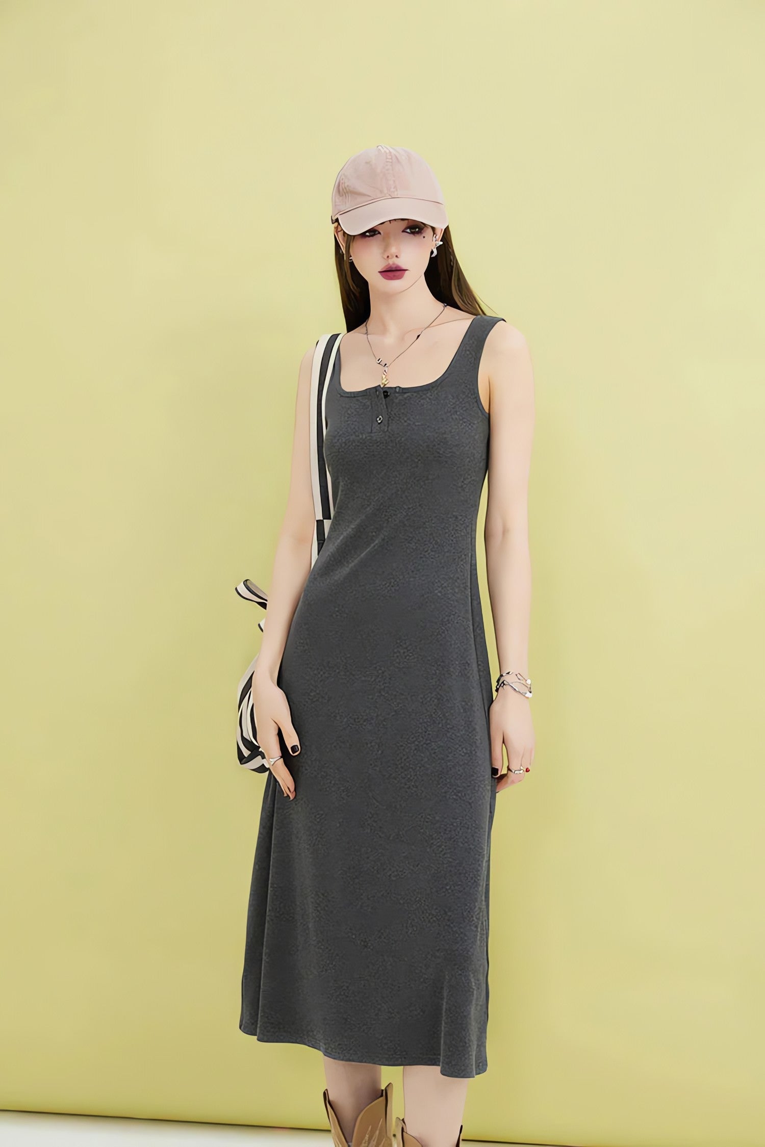 Basic Casual Button Up Midi Dress - KAYSMAR