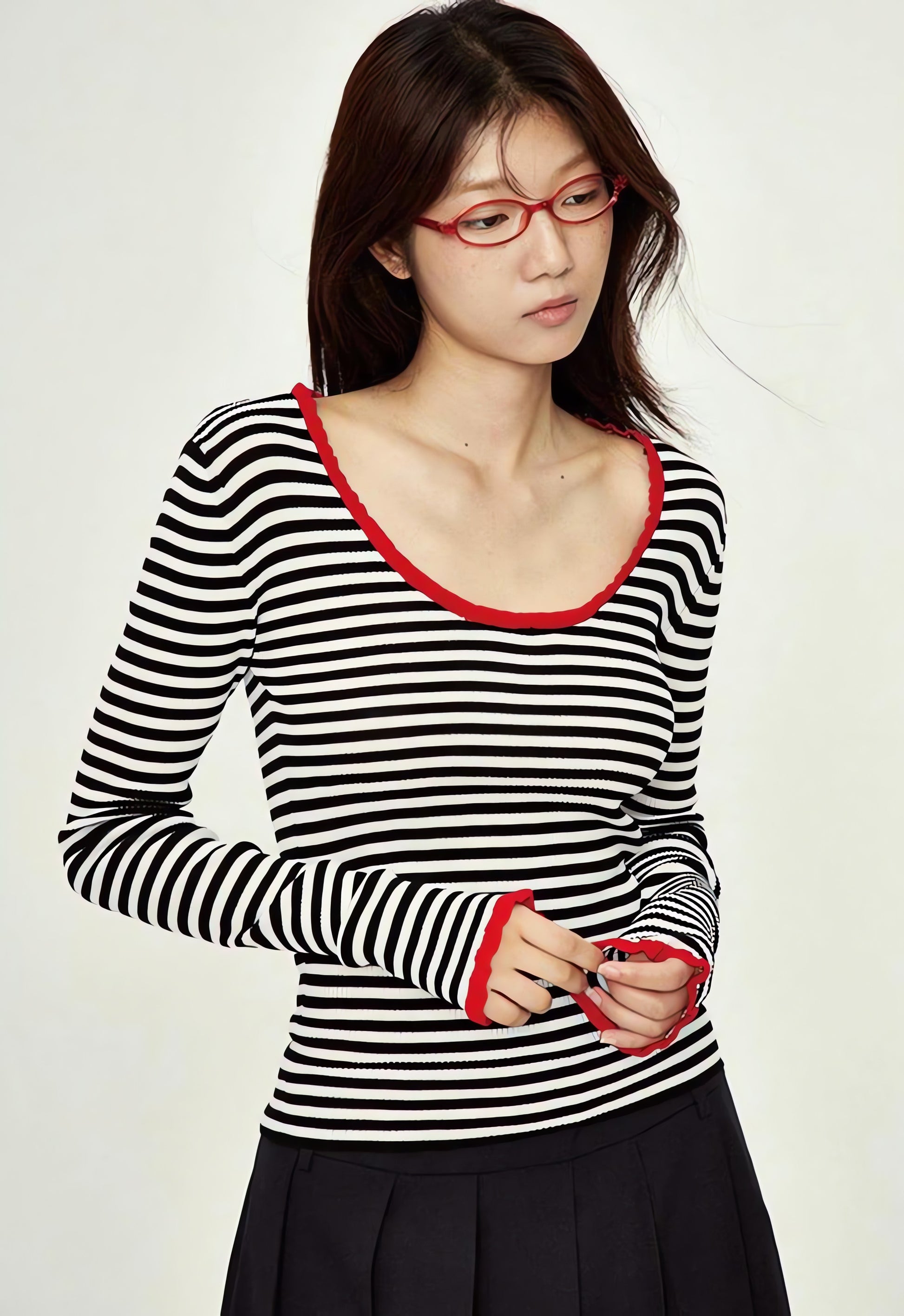 Basic Striped Scoop Neckline Top - KAYSMAR