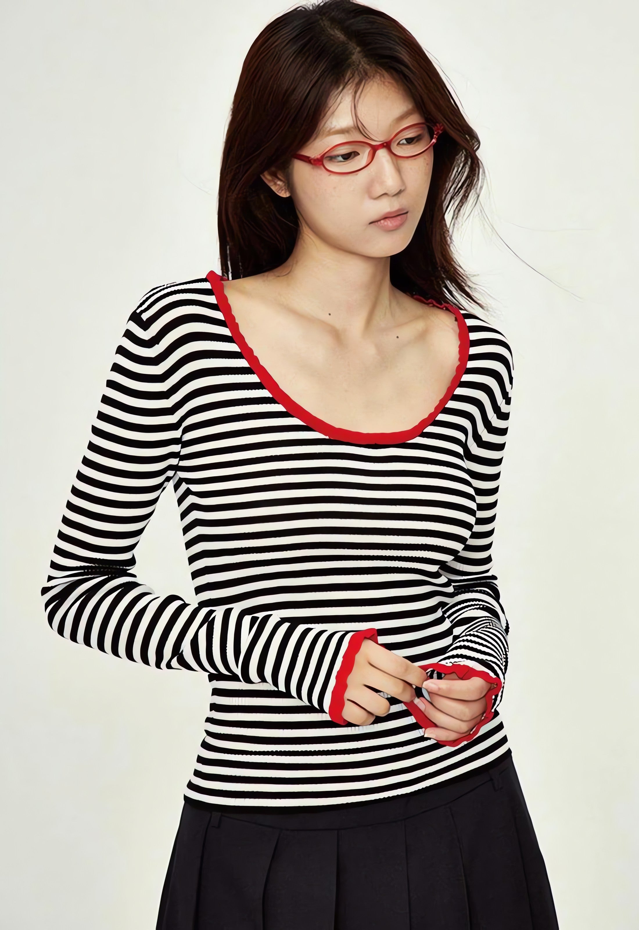 Basic Striped Scoop Neckline Top - KAYSMAR