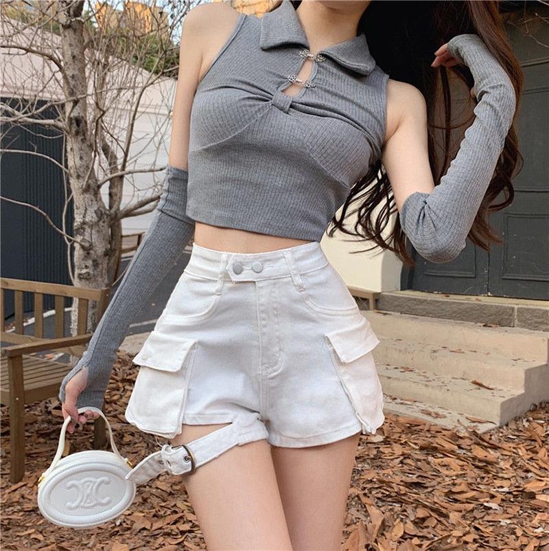 Belt Detail Cargo Denim Shorts - KAYSMAR