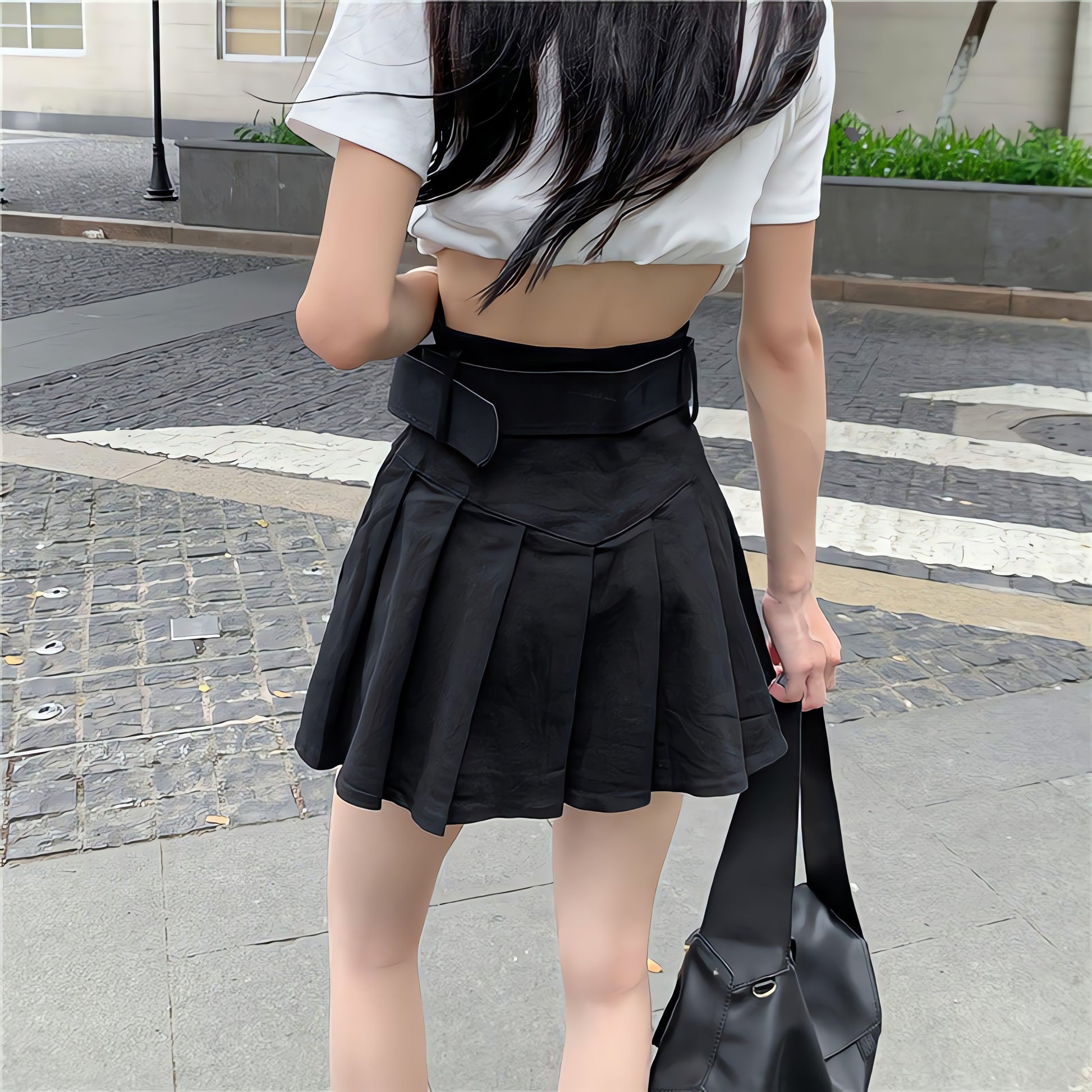 Belt Detail Pleated Mini Skirt - KAYSMAR