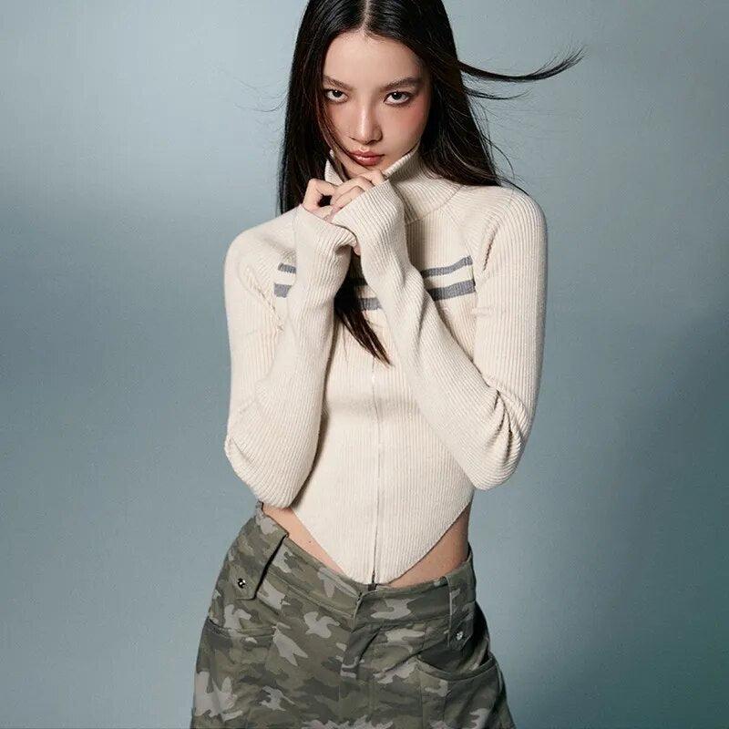 Belted Back Turtleneck Cropped Cardigan - KAYSMAR
